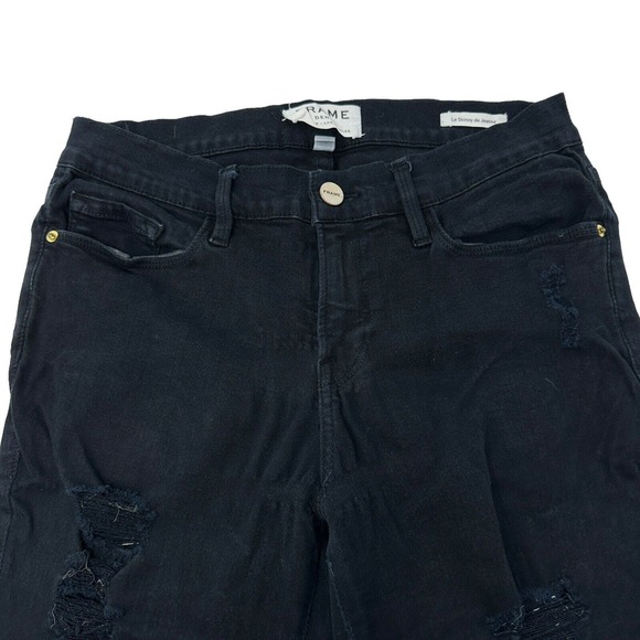 FRAME Le Skinny de Jeanne Ripped Noir Wash Skinny Jeans Black Distressed Size 28 - Picture 4 of 13